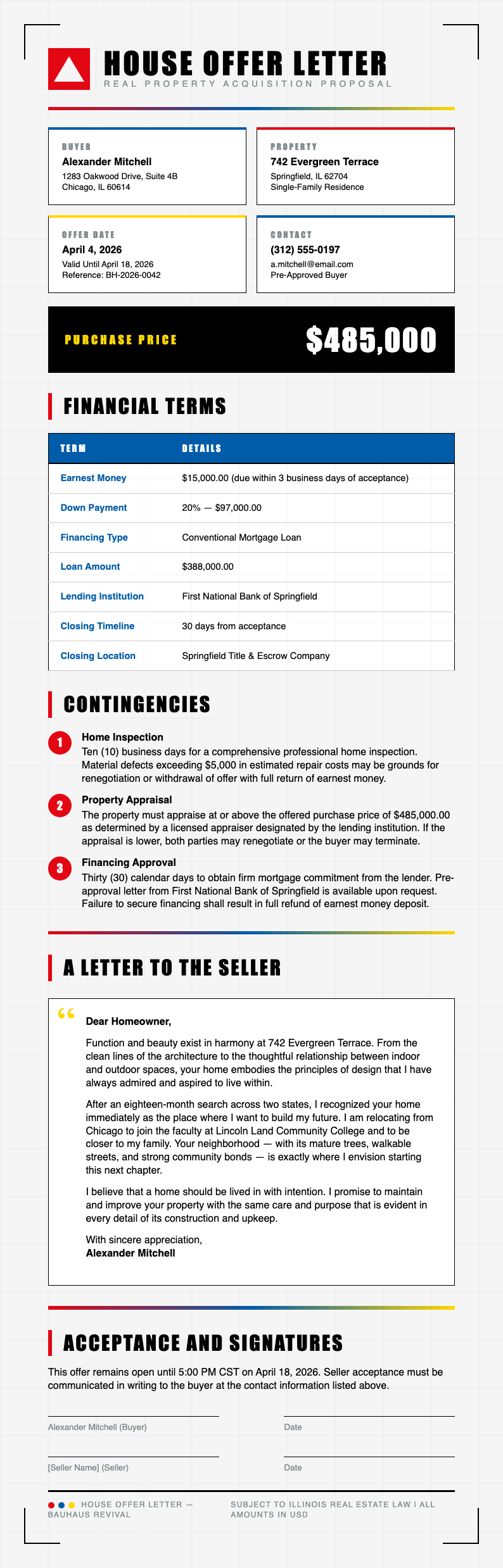 Bauhaus revival house offer letter